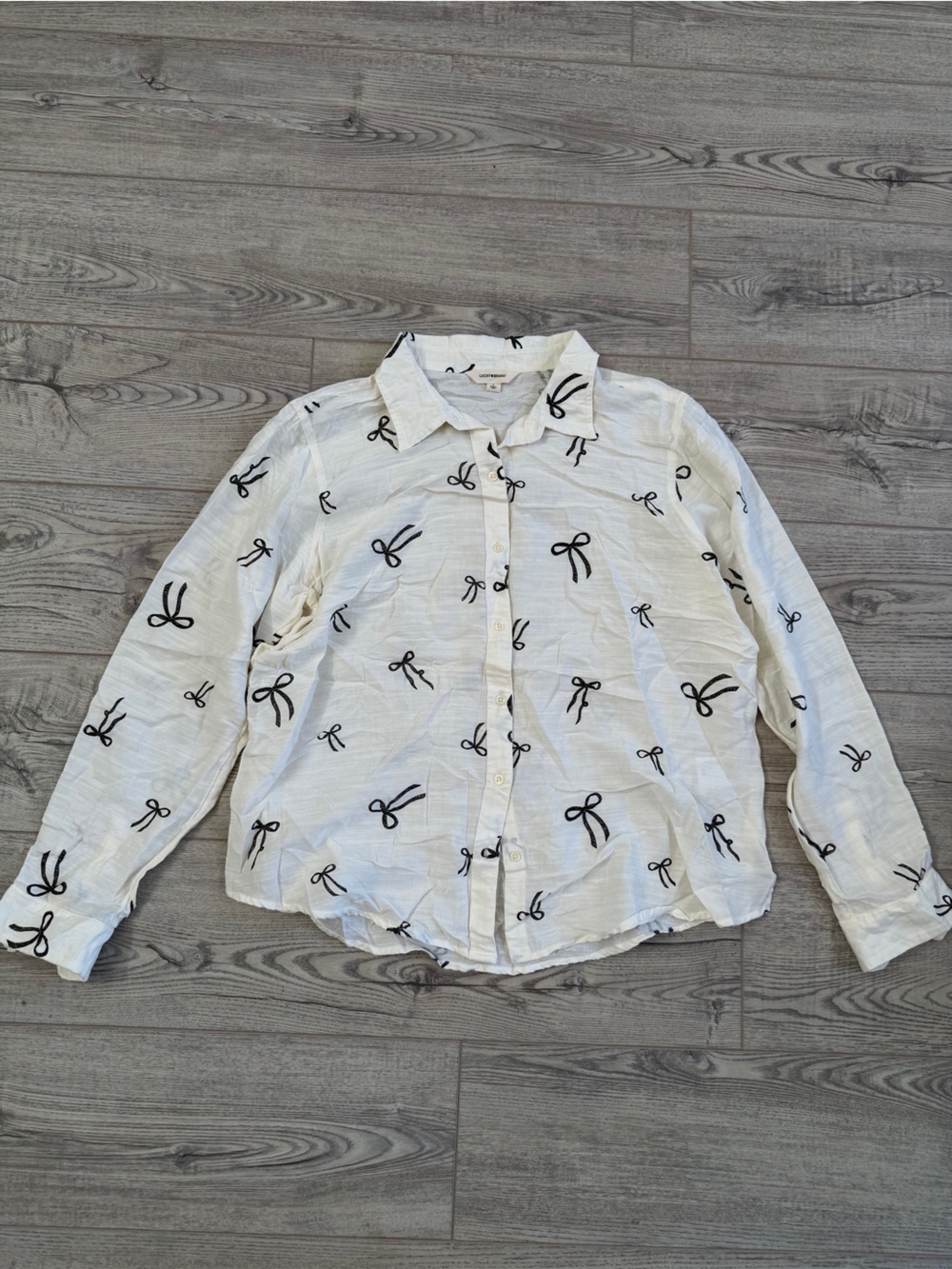 Lucky Brand Button-Down with Black Bow Print NWOT